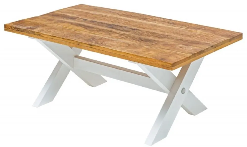 Sonderaktion Casa Padrino mesa de centro de estilo campestre natural / blanco 110 x 60 x A. 45 cm - Mesa de salón hecha a mano de madera maciza - Muebles de salón en estilo campestre