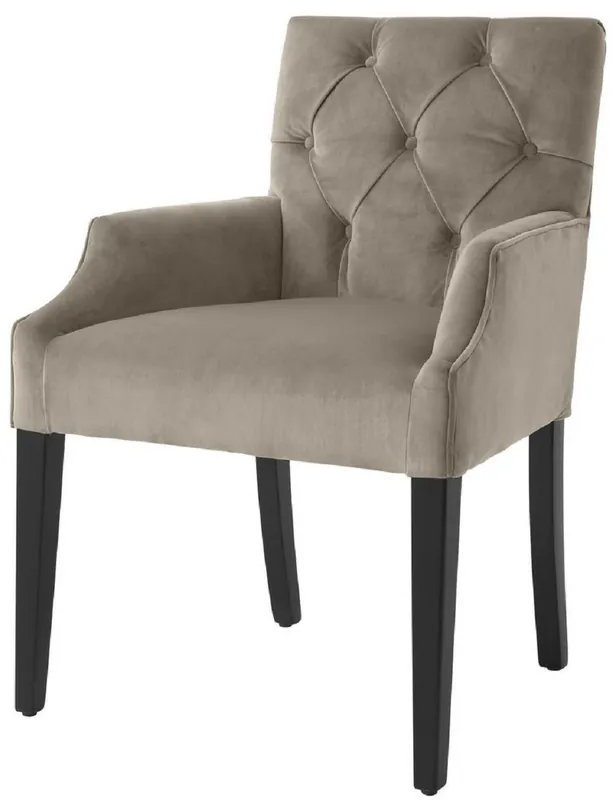Begrenztes Angebot Casa Padrino silla de comedor de lujo con reposabrazos greige / negro 63 x 65 x A. 90 cm - Silla de Cocina Chesterfield con Terciopelo Fino - Muebles de Comedor de Lujo