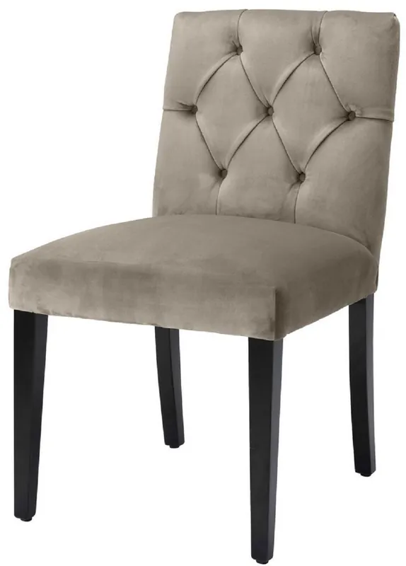 Letzte Chance Casa Padrino silla de comedor de lujo greige / negro 51 x 64 x A. 90 cm - Silla de Cocina Chesterfield con Terciopelo Fino - Muebles de Comedor de Lujo