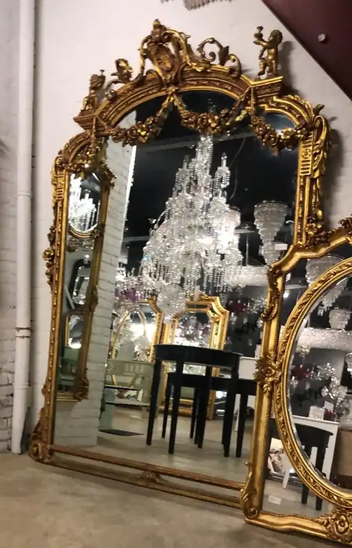 Neue Ware Enorme espejo barroco Casa Padrino dorado 220 x 160 cm con motivos de ángeles - estilo antiguo - ejecución pesada y espléndida