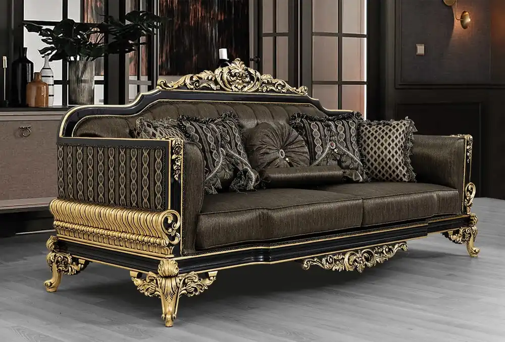 Bestseller Casa Padrino sofá de salón barroco de lujo con almohadas gris / negro / oro 235 x 93 x A. 115 cm - Muebles Barrocos - Noble y Adornado