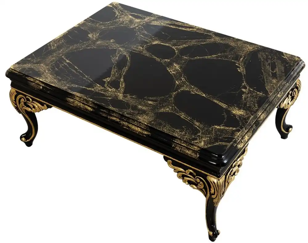 Preisknaller Casa Padrino mesa de centro barroco de lujo negro / oro 110 x 84 x A. 48 cm - Mesa de salón adornada - Muebles de Salón en Estilo Barroco