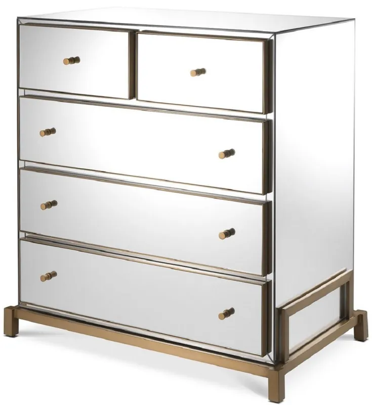 Nur Heute Casa Padrino cómoda de vidrio espejo de lujo con 5 cajones latón 88,5 x 52 x A. 87,5 cm - Armario de dormitorio con espejo - Muebles de Dormitorio