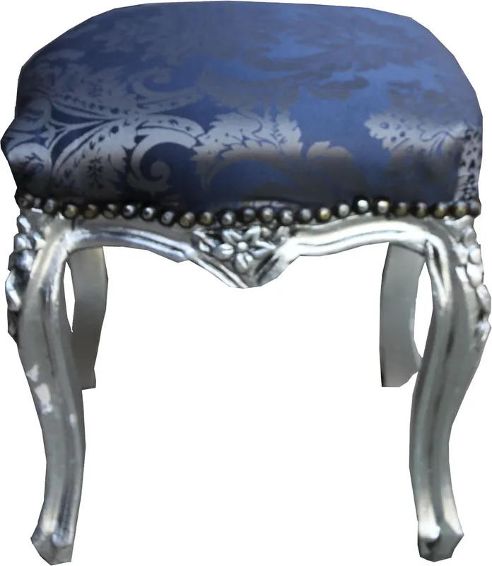 Finale Aktion Taburete barroco Casa Padrino patrón azul real / altura plata - muebles barrocos