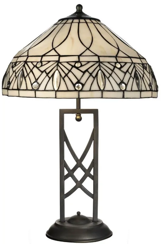Zertifiziert Casa Padrino Lámpara de Mesa Tiffany de Lujo Blanco / Negro Ø 40 x A. 61 cm - Elegante Lámpara de Escritorio - Accesorios Deco