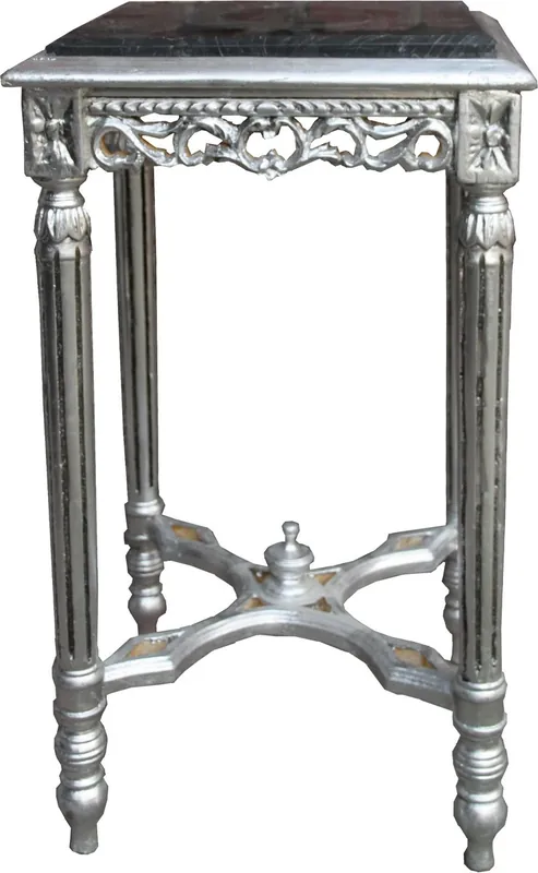 Online Kaufen Casa Padrino mesa auxiliar barroca cuadrada plata con encimera de mármol negro 41 x 41 x H 73 cm estilo antiguo - mesa de teléfono de flores