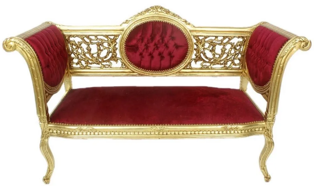 Casa Padrino banco barroco rojo burdeos / oro 155 x 50 x A. 70 cm - Banco de madera maciza adornado con terciopelo fino - Muebles Barrocos Begrenztes Angebot