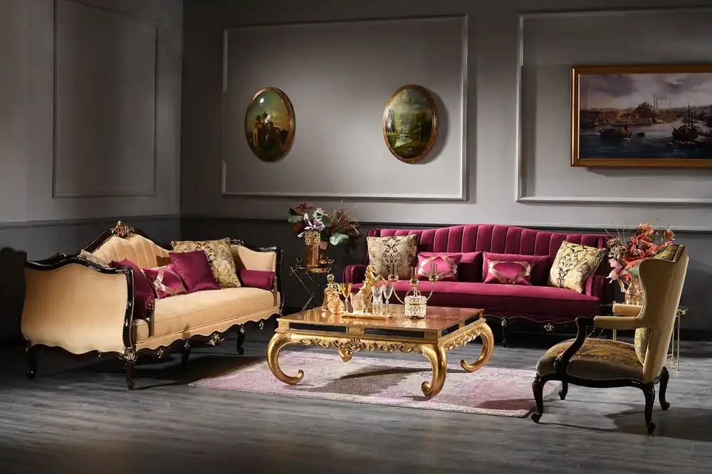Abverkauf Casa Padrino Conjunto de Sala de Estar Barroco de Lujo - 2 Sofás y 2 Sillones y 1 Mesa de Centro - Muebles Barrocos - Noble y Adornado - Calidad de Lujo - Hecho en Italia