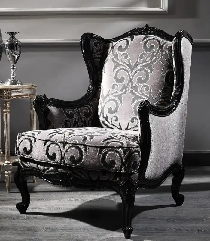 Casa Padrino sillón barroco de lujo plata / negro 77 x 85 x A. 110 cm - Sillón de salón con diseño noble - Muebles Barrocos Must-Have