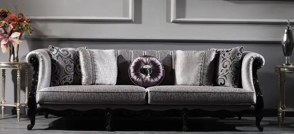 Casa Padrino sofá de salón barroco de lujo plata / negro 256 x 90 x A. 84 cm - Muebles Barrocos Nobles Top-Seller