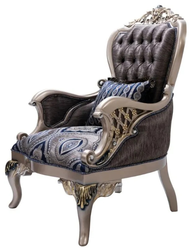 Casa Padrino sillón barroco de lujo con cojín decorativo azul / plata / oro 81 x 85 x A. 119 cm - Sillón de salón barroco - Muebles Barrocos Wochenendangebot