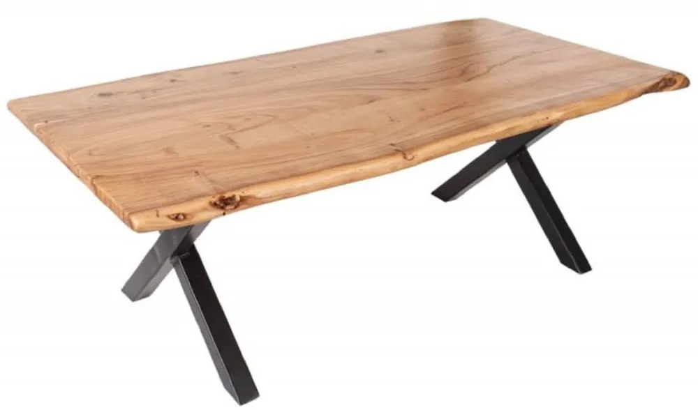 Casa Padrino mesa de centro de madera maciza con patas de metal natural / negro 118 x 60 x A. 40 cm - Mesa de salón rectangular - Muebles de salón de madera maciza Neue Ware