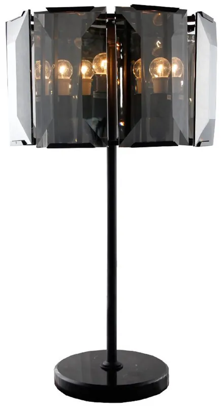 Preisreduziert Casa Padrino lámpara de mesa de lujo negro / gris Ø 48 x A. 86 cm - Lámpara de mesa redonda con vidrio tintado y base de mármol - Colección de Lujo