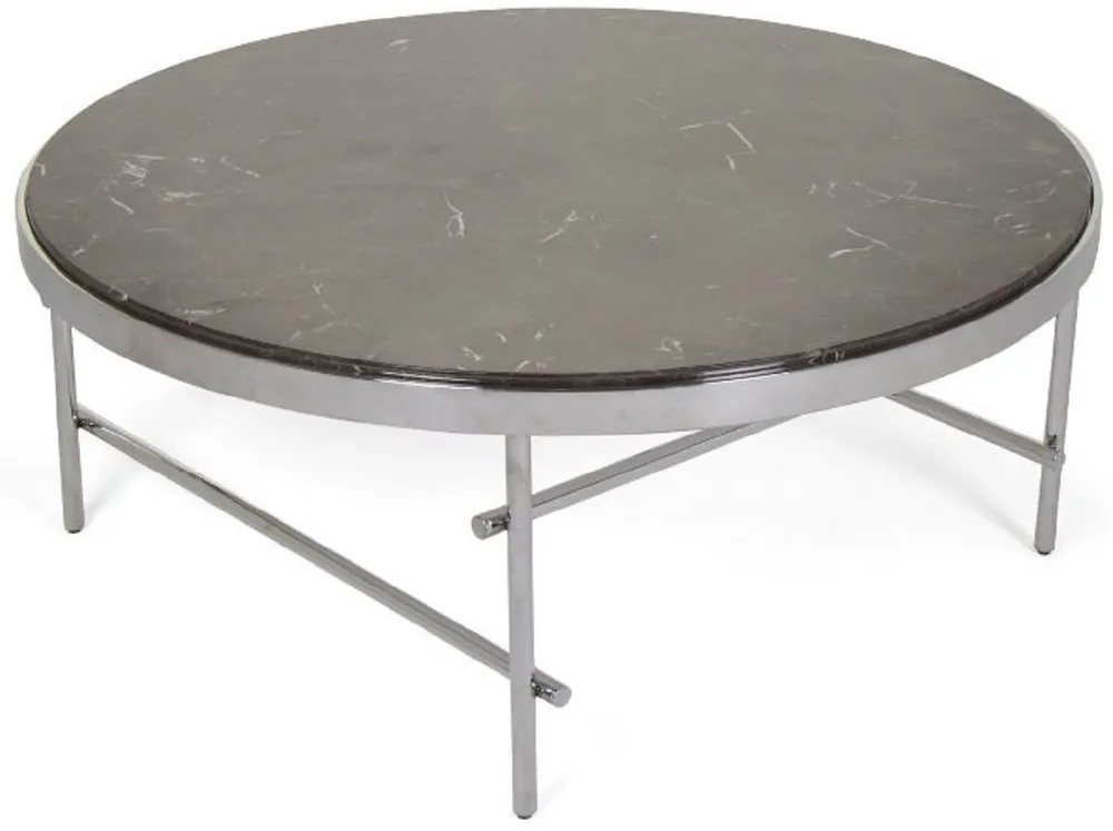 Abverkauf Casa Padrino mesa de centro de lujo marrón oscuro / plata Ø 100 x A. 41 cm - Mesa de salón redonda con encimera de mármol y marco de acero inoxidable - Muebles de Salón de Lujo