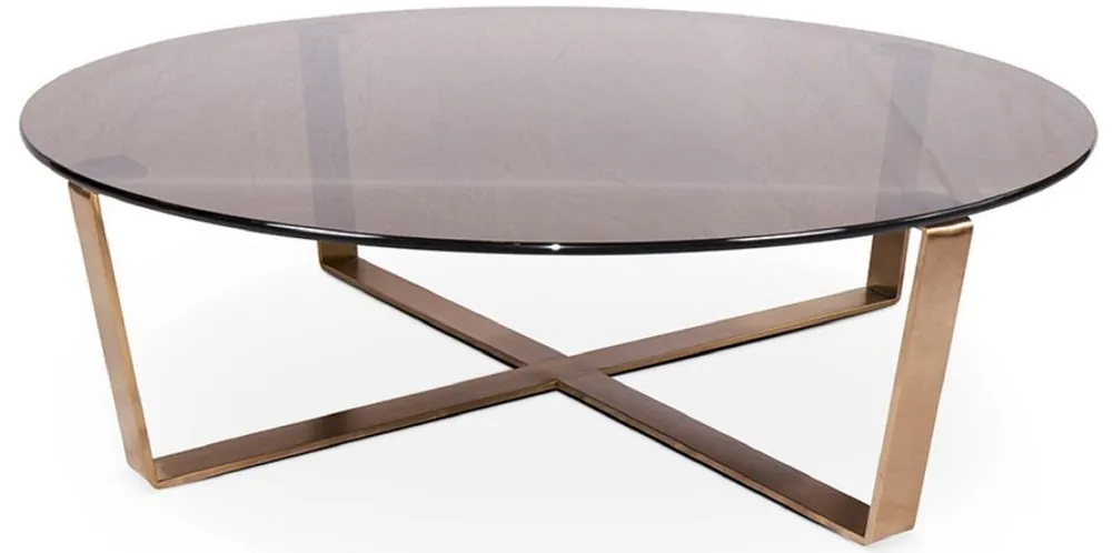 Casa Padrino mesa de centro de lujo bronce / oro rosa Ø 105 x A. 38 cm - Mesa de salón redonda con placa de vidrio y marco de acero inoxidable - Muebles de Lujo Markenprodukt