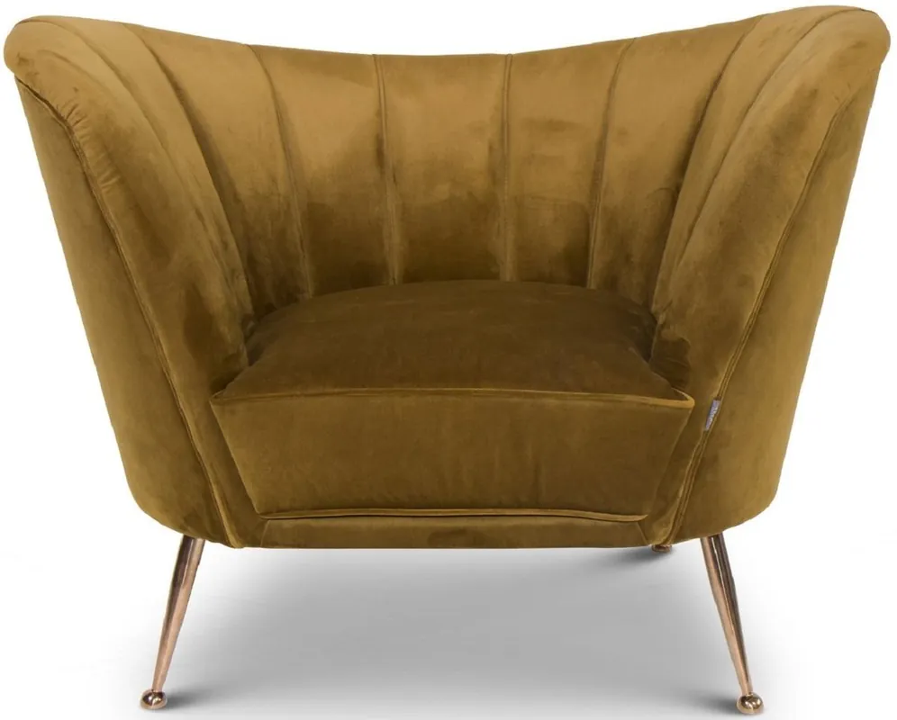 Preisknaller Casa Padrino sillón de terciopelo de lujo ocre / cobre 77 x 78 x A. 102 cm - Sillón de Salón Art Deco - Muebles de Lujo