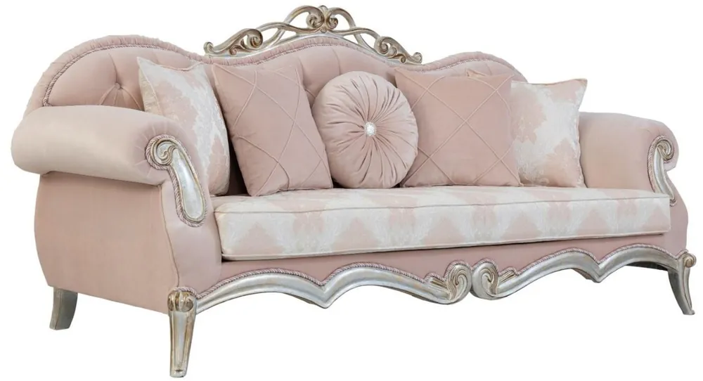 Casa Padrino sofá de salón barroco de lujo con almohadas decorativas rosa / plata / oro 230 x 90 x A. 105 cm - Muebles adornados en estilo barroco Super-Preis