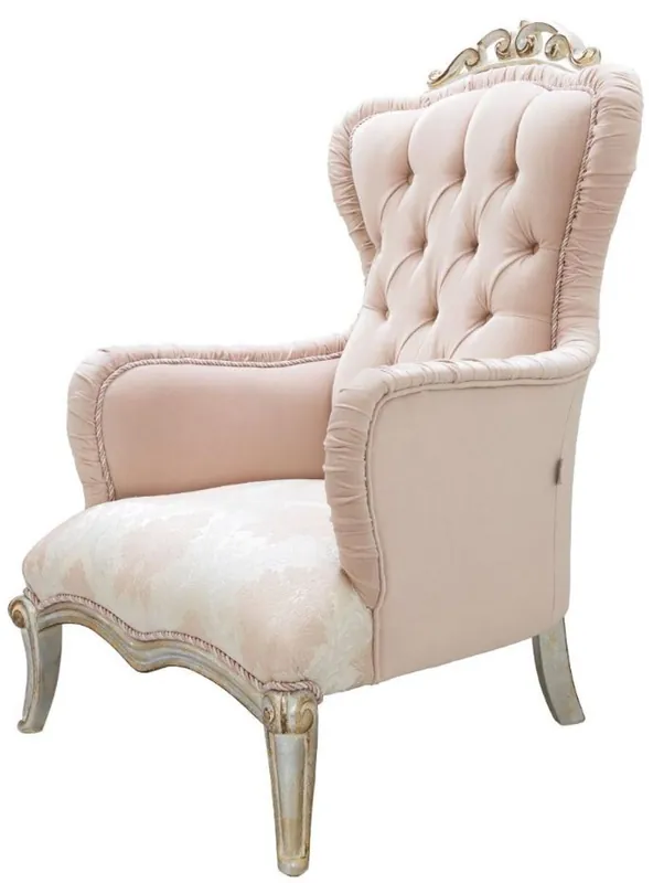 Casa Padrino sillón de salón barroco de lujo rosa / plata / oro 100 x 80 x A. 110 cm - Muebles Nobles de Estilo Barroco Direktkauf