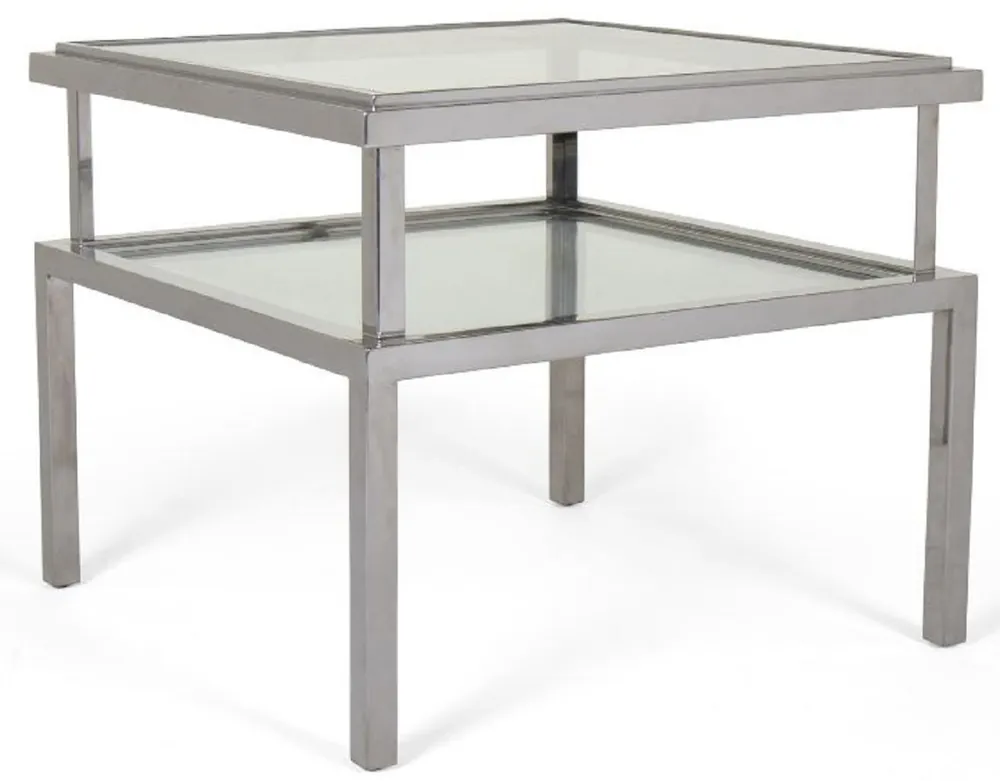 Casa Padrino mesa auxiliar de lujo plata 65 x 65 x A. 55 cm - Mesa moderna con placas de vidrio templado y marco de acero inoxidable - Muebles de sala Geprüft