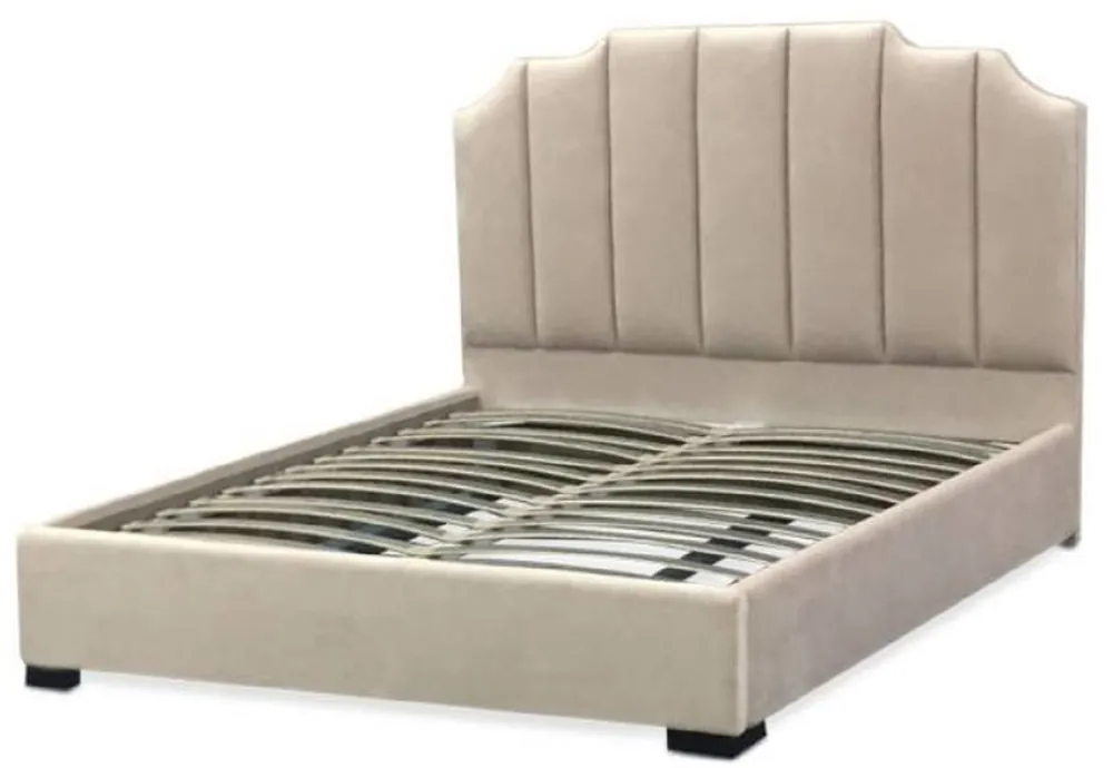 Sonderaktion Casa Padrino cama doble de lujo de terciopelo marfil / negro 193 x 212 x A. 140 cm - Cama de madera maciza con elegante cabecero - Muebles de Dormitorio