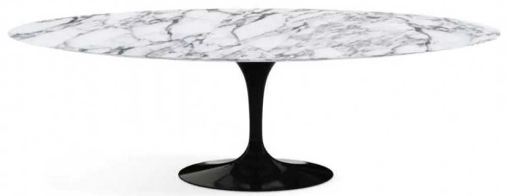Casa Padrino mesa de comedor de lujo blanco / negro 200 x 122 x A. 74 cm - Mesa de cocina ovalada con tablero de mármol de Carrara - Muebles de comedor de lujo Expressversand