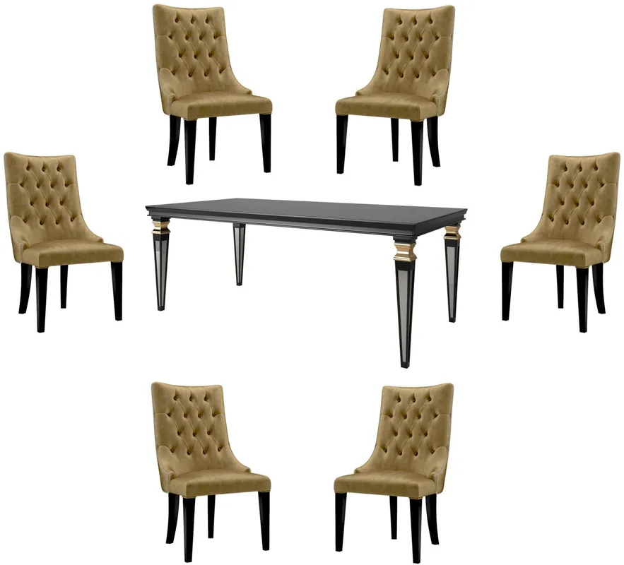 Casa Padrino Conjunto de Comedor Barroco de Lujo Oro / Negro / Plata - 1 Mesa de Comedor y 6 Sillas de Comedor - Muebles de Comedor en Estilo Barroco - Calidad de Lujo - Noble y Espléndido Angebot