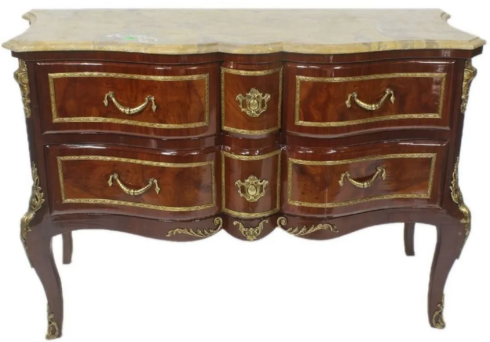 Casa Padrino cómoda barroco marrón / oro / crema 120 x 50 x A. 80 cm - Cómoda elegante de madera maciza con cajones y encimera de mármol - Muebles de Estilo Barroco Sonderangebot