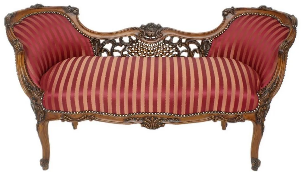 Sofort Bestellen Casa Padrino banco barroco burdeos rojo / beige / marrón 150 x 55 x A. 80 cm - Banco magnífico de madera maciza a rayas - Muebles de salón barrocos