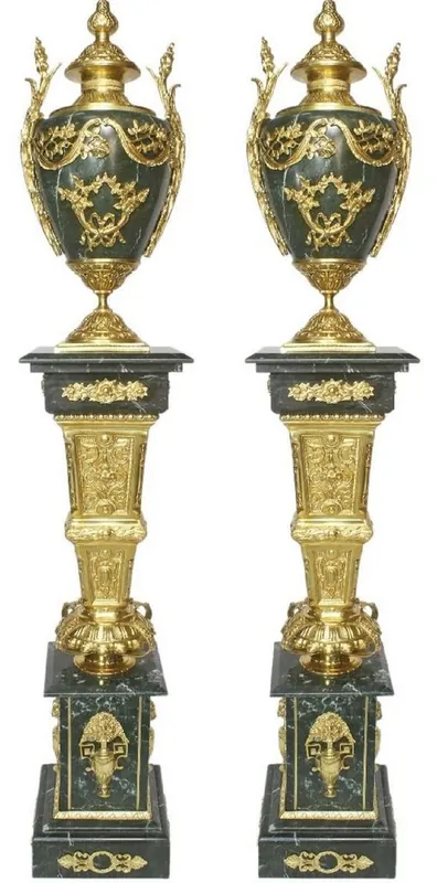Casa Padrino conjunto de jarrones de porcelana decorativa barroco con pilares de mármol verde / oro 30 x 30 x A. 180 cm - Noble y Magnífica Rabatt
