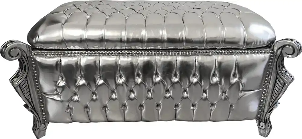 Banco barroco Casa Padrino (baúl) aspecto cuero plateado / plata - baúl antiguo baúl - mueble barroco Angebot