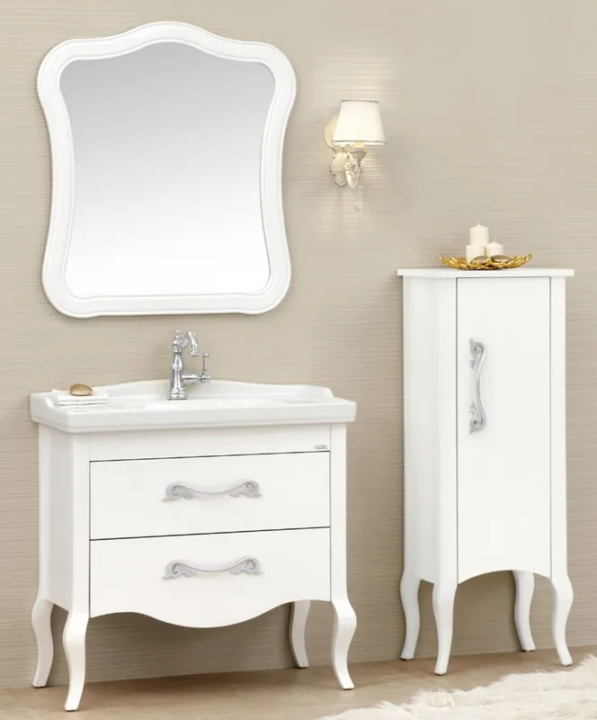 Casa Padrino conjunto de baño barroco de lujo blanco / plata - 1 Mesa de Lavado y 1 Lavabo y 1 Espejo de Pared y 1 Cómoda - Nobles y Suntuoso - Calidad de Lujo Top-Angebot
