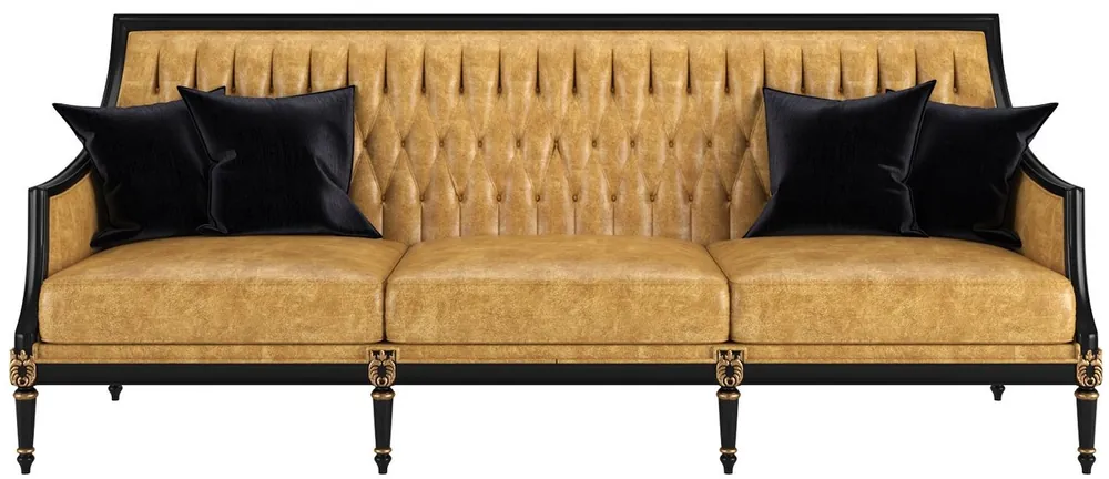 Wochenendangebot Casa Padrino sofá de cuero de salón barroco de lujo oro / negro / oro antiguo 235 x 95 x A. 95 cm - Muebles de salón nobles en estilo barroco