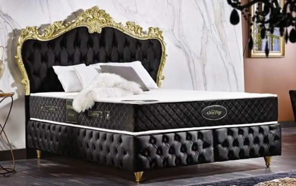 Angebot Casa Padrino cama doble barroco negro / oro - Cama de terciopelo adornada con colchón - Conjunto Completo - Muebles de Dormitorio Barrocos