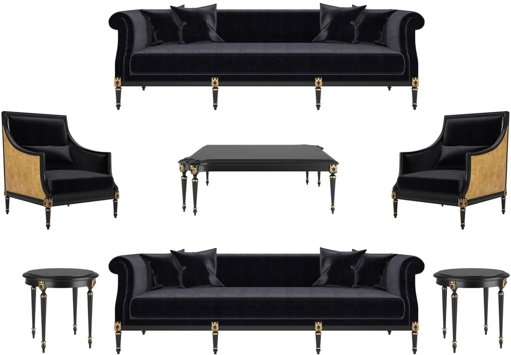 Casa Padrino conjunto de sala de estar barroco de lujo negro / oro / oro antiguo - 2 Sofás y 2 Sillones y 1 Mesa de Café y 2 Mesas Auxiliares - Muebles de estilo barroco - Muebles de salón barrocos nobles Sonderaktion