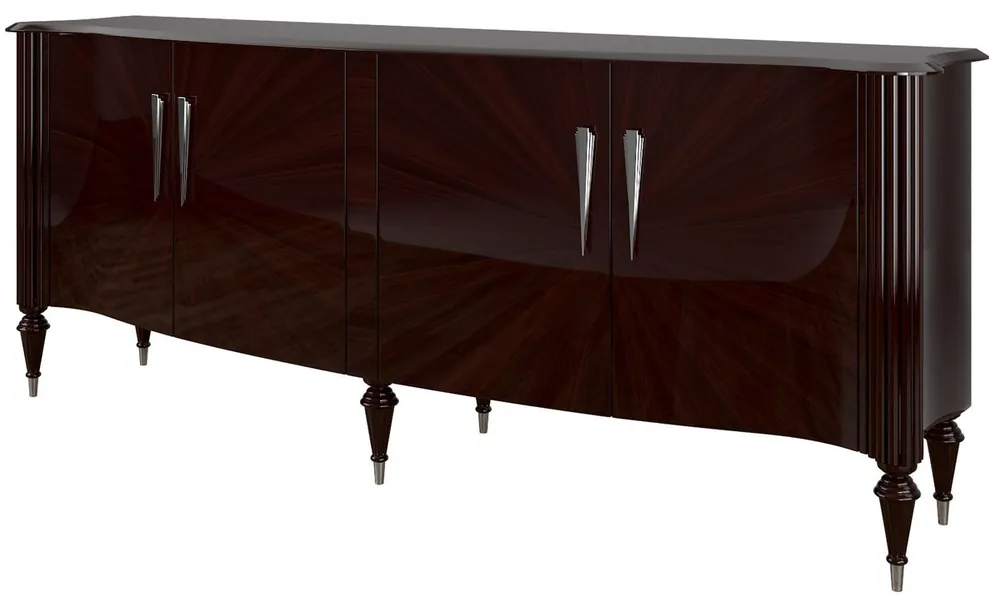 Wochenendangebot Casa Padrino aparador barroco de lujo marrón oscuro brillante / plata 225 x 55 x A. 97 cm - Mueble de salón noble con 4 puertas - Muebles Barrocos