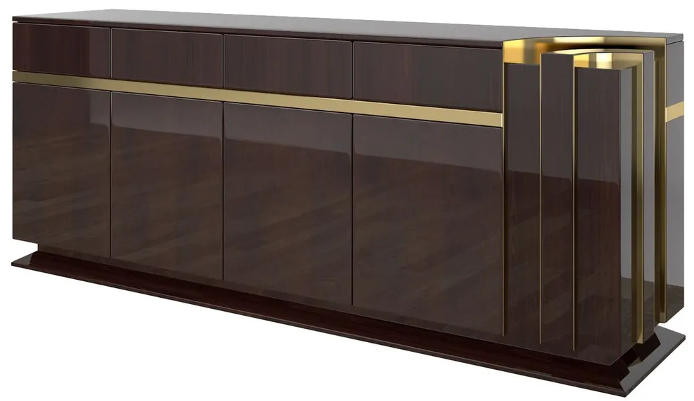 Casa Padrino aparador de diseño marrón oscuro brillante / oro 220 x 50 x A. 85 cm - Gabinete noble con 4 puertas y 4 cajones - Muebles de salón de lujo Echt
