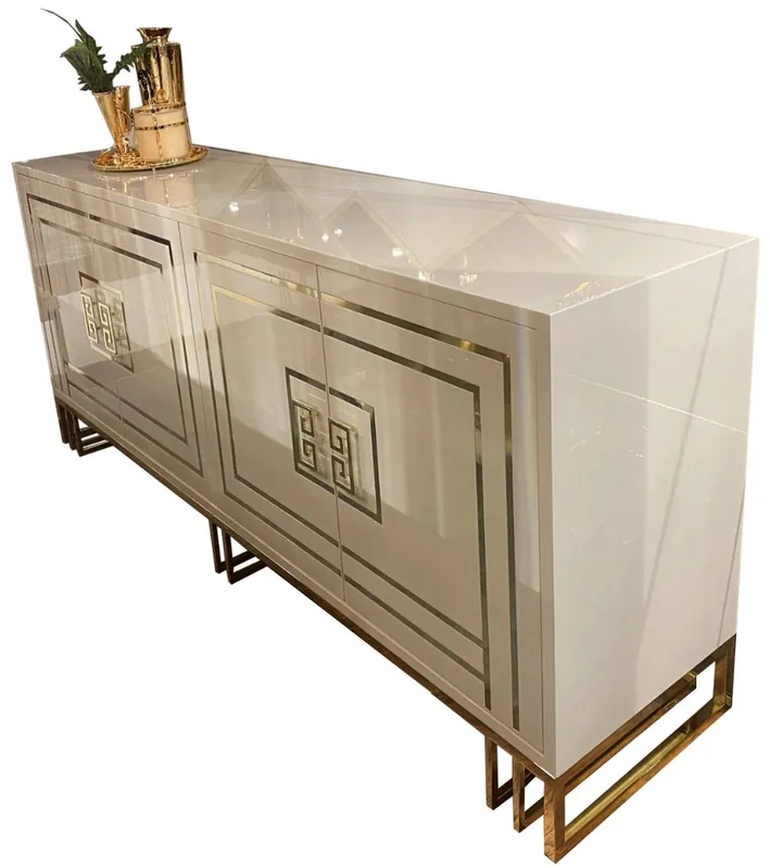 Casa Padrino aparador de lujo crema / oro 220 x 55 x A. 92 cm - Gabinete noble con 4 puertas - Calidad de Lujo - Muebles de Lujo Sichere Zahlung