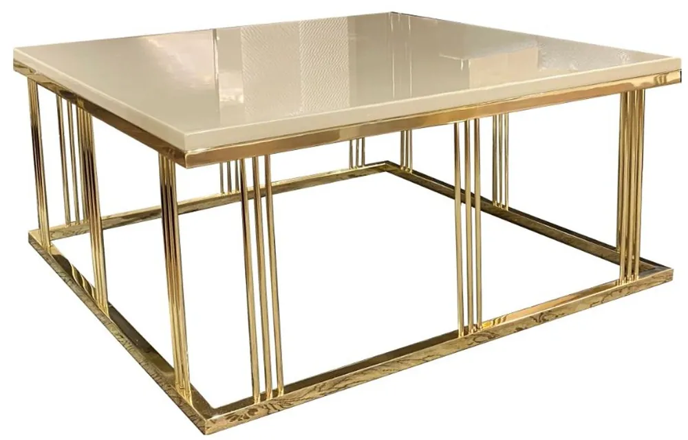 Sonderaktion Casa Padrino mesa de centro de lujo crema / oro 100 x 100 x A. 45 cm - Mesa de salón cuadrada con placa de vidrio - Muebles de salón