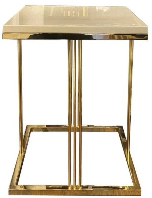 Neuheit Casa Padrino mesa auxiliar de lujo crema / oro 50 x 50 x A. 65 cm - Mesa noble con placa de vidrio - Calidad de Lujo - Muebles de Sala