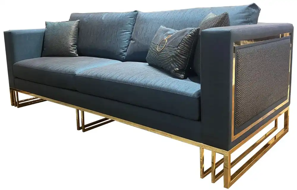 Casa Padrino sofá de salón de lujo azul / oro 240 x 95 x A. 80 cm - Muebles de salón de lujo - Calidad de Lujo Neue Ware