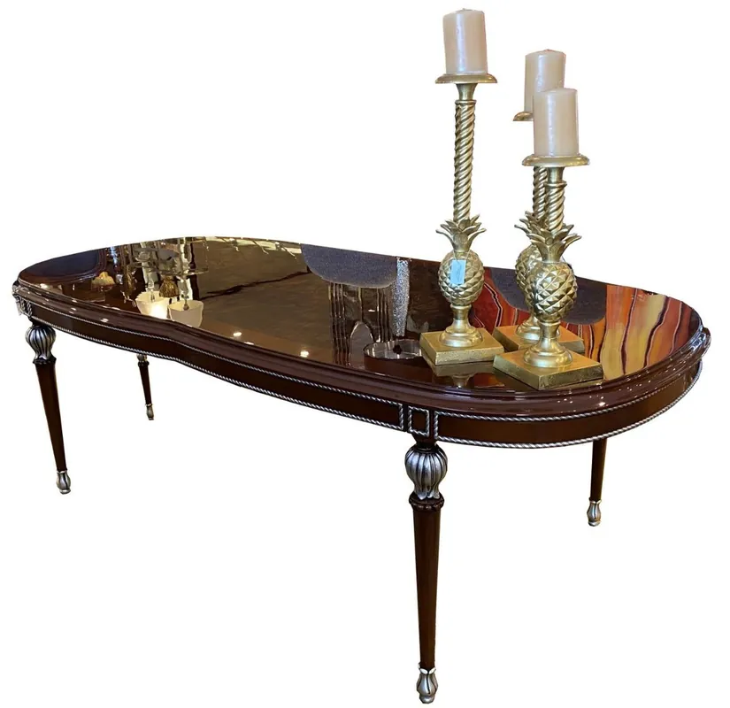 Top-Preis Casa Padrino mesa de comedor barroco de lujo marrón / plata 230 x 106 x A. 80 cm - Mesa de comedor noble en estilo barroco - Muebles de comedor barrocos