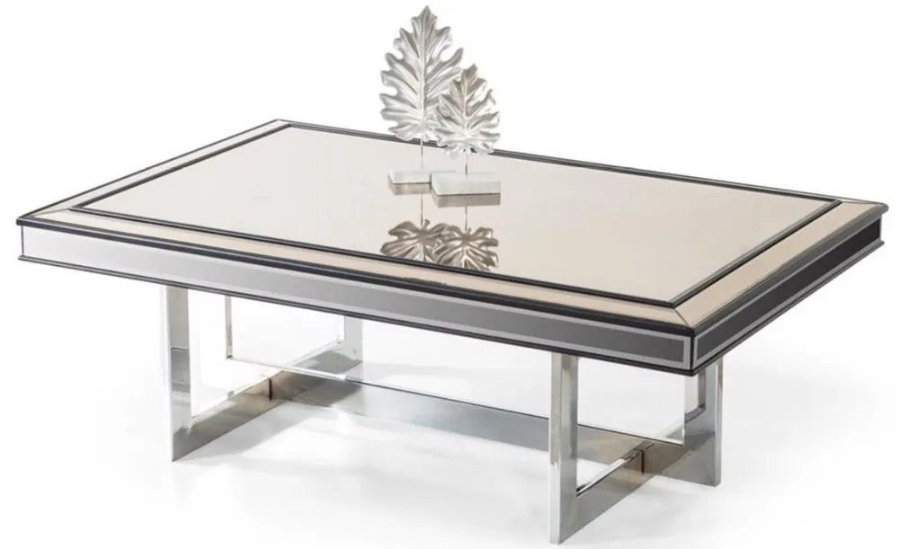 Neuheit Casa Padrino mesa de centro de lujo plata 120 x 80 x A. 43 cm - Mesa de salón con placa de vidrio y vidrio espejo - Muebles de salón de lujo