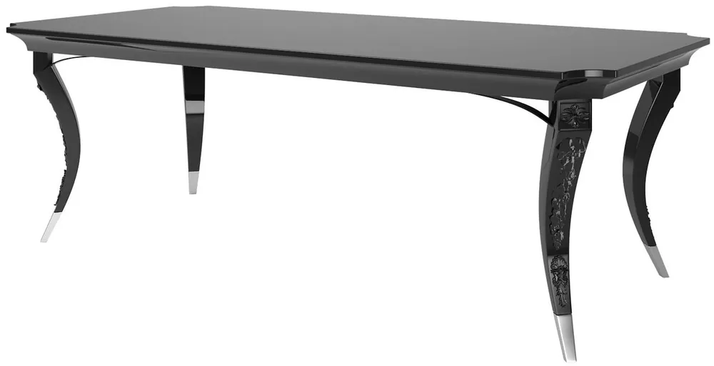 Saisonangebot Casa Padrino mesa de comedor Art Deco de lujo negro / plata 220 x 110 x A. 77 cm - Mesa de comedor noble - Muebles de Comedor Art Deco