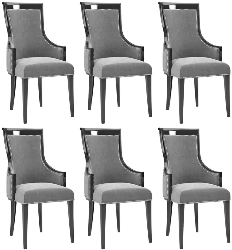 Abverkauf Casa Padrino conjunto de sillas de comedor Art Deco de lujo gris / negro / plata 50 x 50 x A. 110 cm - Sillas de cocina noble conjunto de 6 - Muebles de Comedor Art Deco