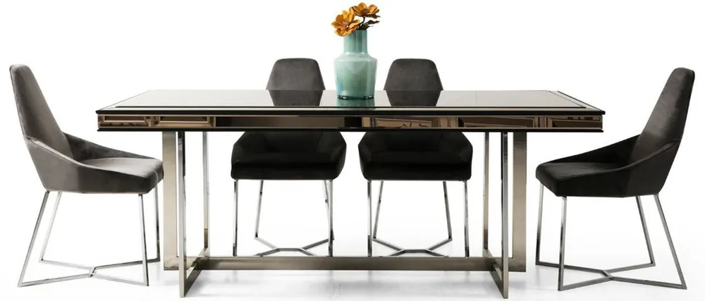 Casa Padrino conjunto de comedor de lujo negro / gris / plata - 1 Mesa de Comedor y 6 Sillas de Comedor - Muebles de Comedor de Lujo Schnäppchen