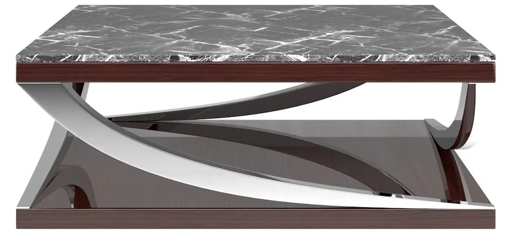 Casa Padrino mesa de centro de lujo negro / marrón oscuro / plata 120 x 120 x A. 43 cm - Mesa de salón noble con encimera de mármol - Muebles de Salón de Lujo Kracherpreis