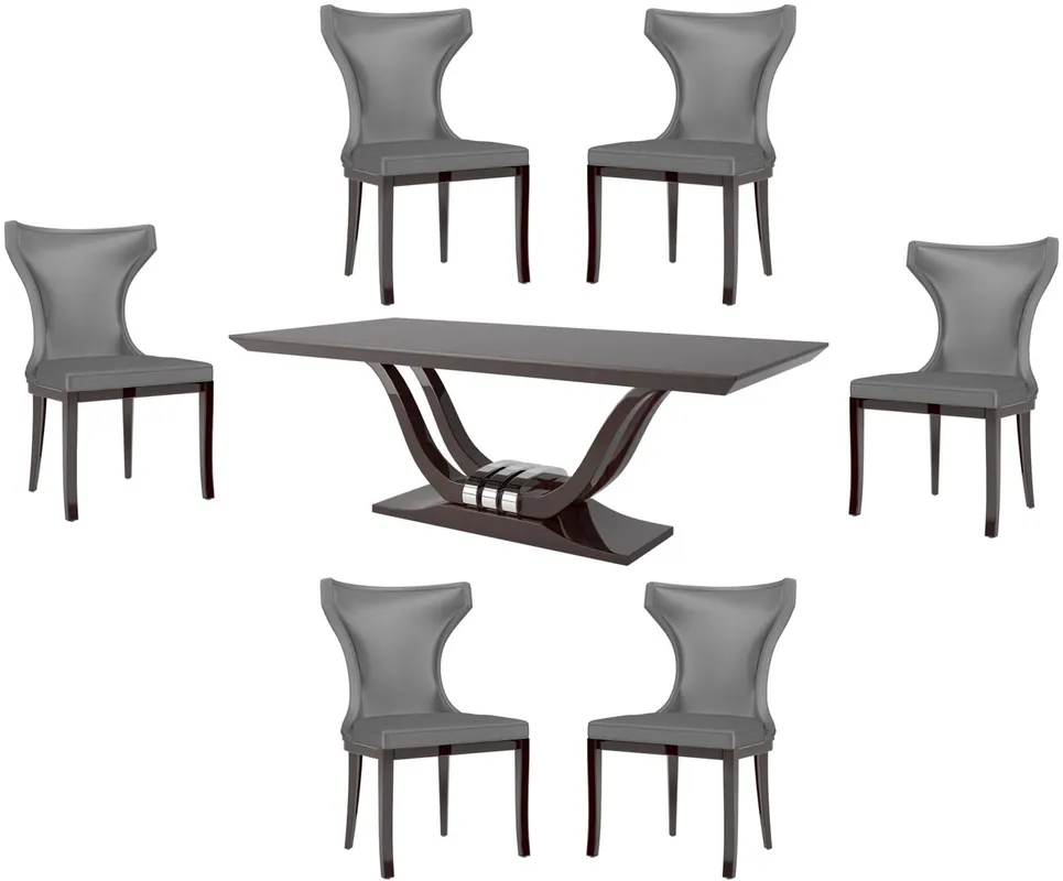 Casa Padrino conjunto de comedor de lujo plata / marrón oscuro - 1 Mesa de Comedor y 6 Sillas de Comedor - Calidad de Lujo - Muebles de Comedor de Lujo Online Kaufen