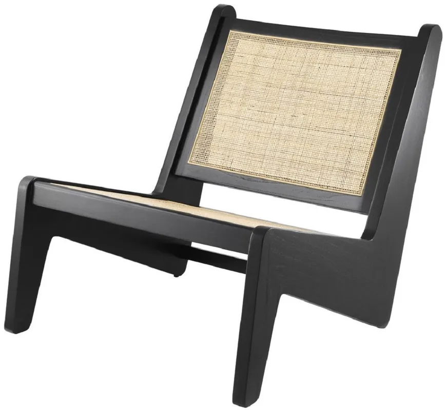 Mega-Angebot Casa Padrino sillón de salón de diseño negro / natural 75 x 89 x A. 77,5 cm - Sillón de madera maciza con tejido de ratán tejido a mano - Muebles de Lujo