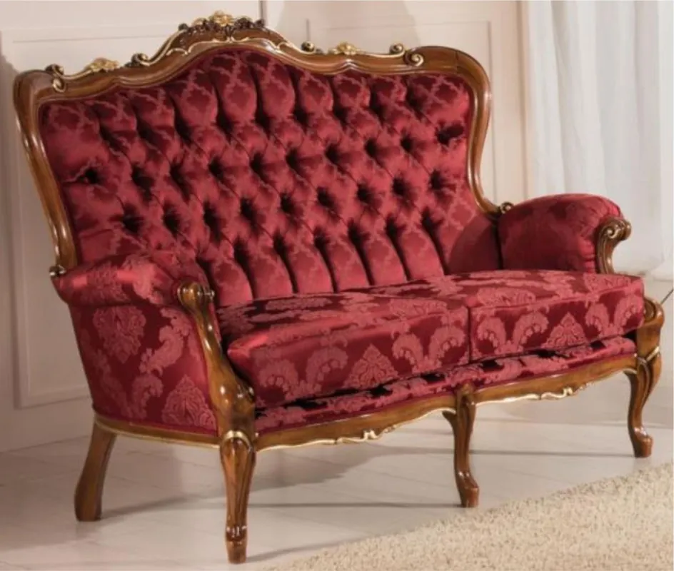 Sale Casa Padrino sofá de salón barroco de lujo con elegante diseño rojo burdeos / marrón / oro 144 x 90 x A. 115 cm - Muebles de salón de estilo barroco - Noble y Adornado