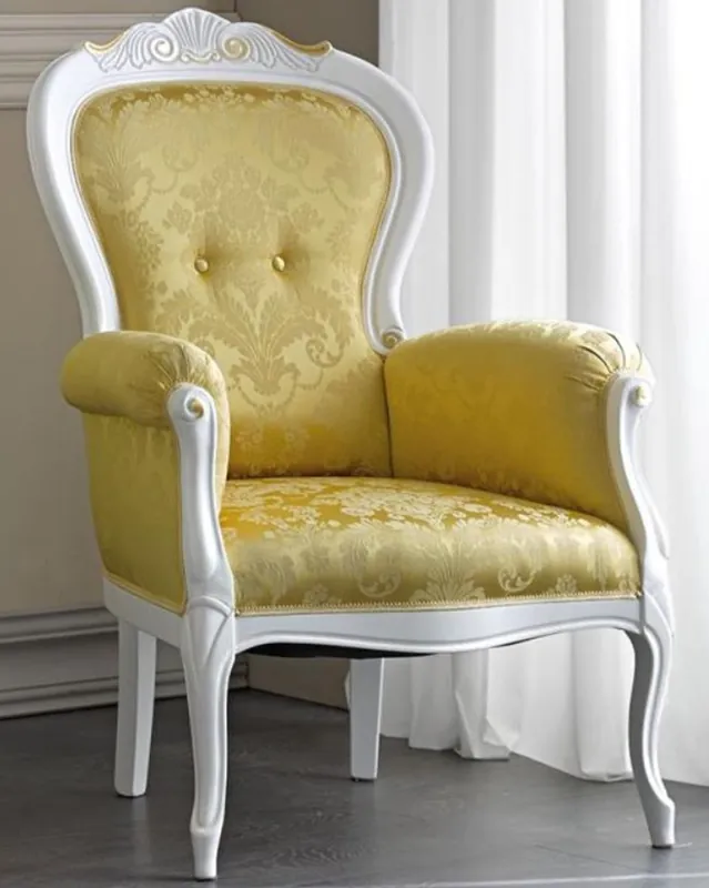 Knallerangebot Casa Padrino sillón de salón barroco de lujo con elegante diseño oro / blanco / oro 70 x 65 x A. 106 cm - Muebles Barrocos Nobles